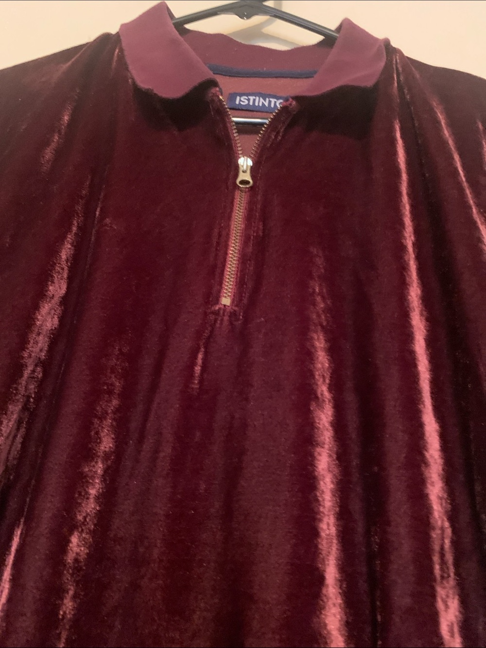 Vtg Velvet Half-Zip Short Sleeve Top - Burgundy (L)